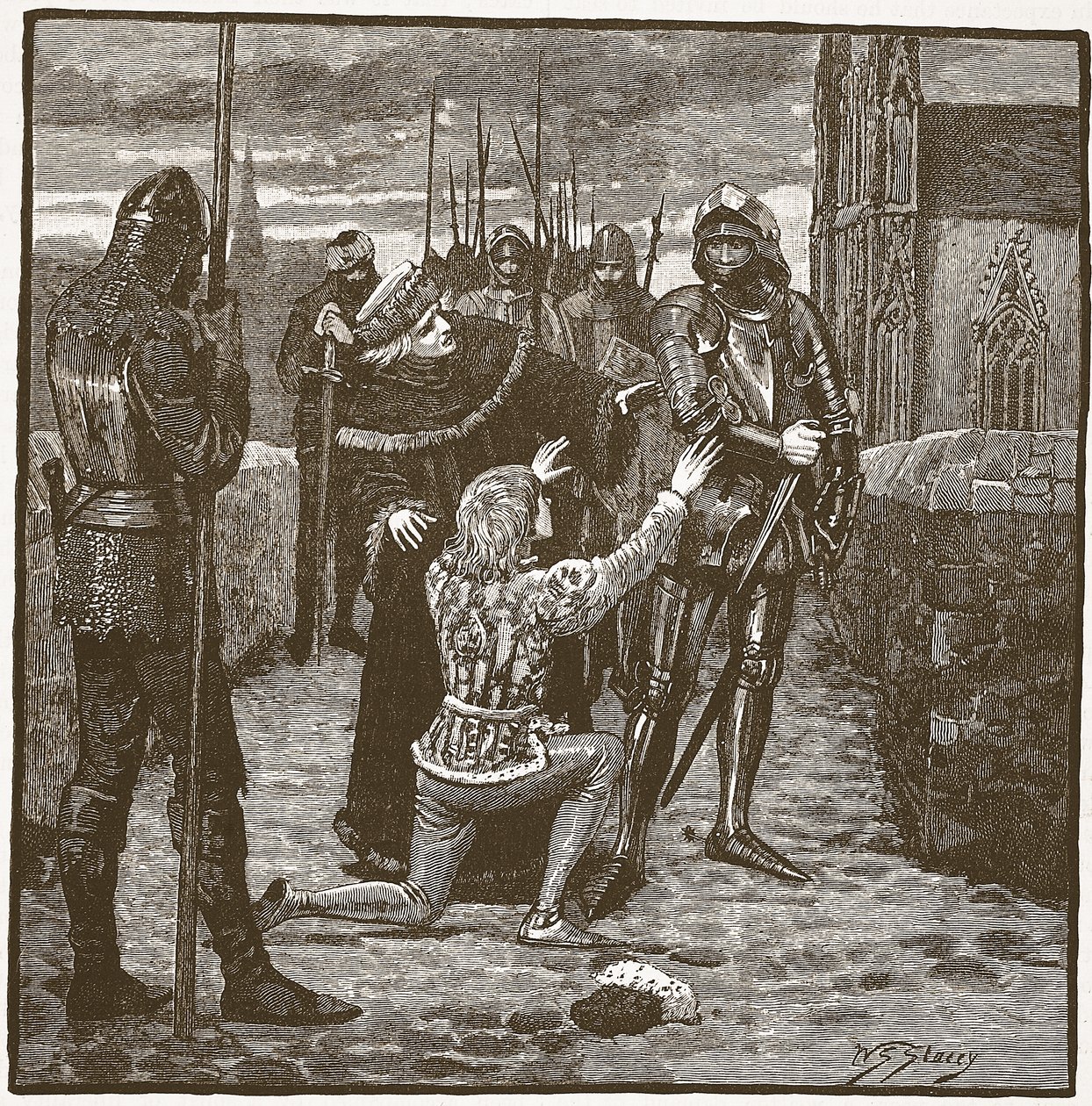 拉特兰恳求克利福德挽救他的生命，插图来自卡塞尔斯画报英国历史（棕褐色照片） 作者 英语学校