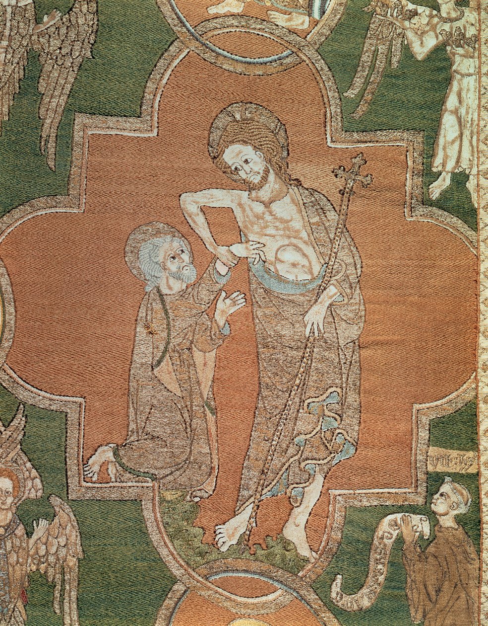 来自基督生活的场景，来自Syon Cope的细节，1300-20（亚麻绣有金属丝和丝绸） 作者 英语学校