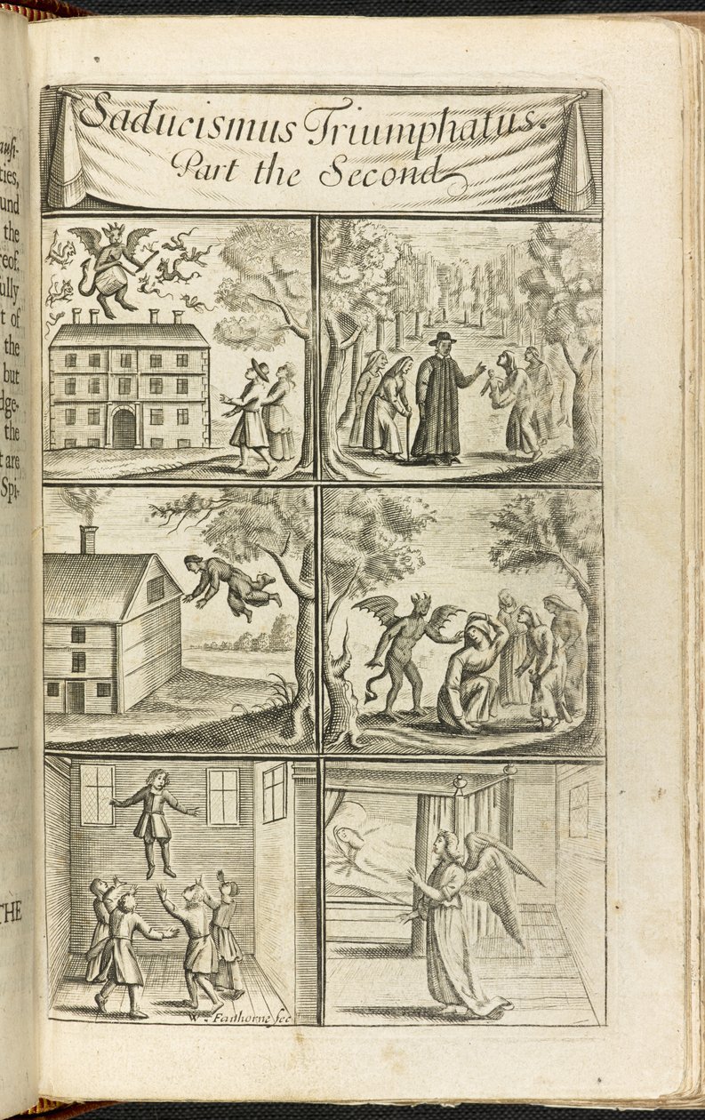 悬浮场景以及与巫师和恶魔有关的活动，选自《Saducismus Triumphatus》。 作者 英语学校