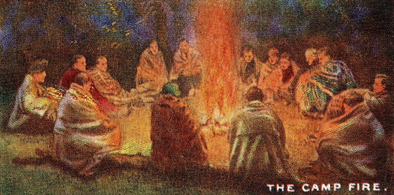 童军在1929年的Camp Fire周围 作者 英语学校