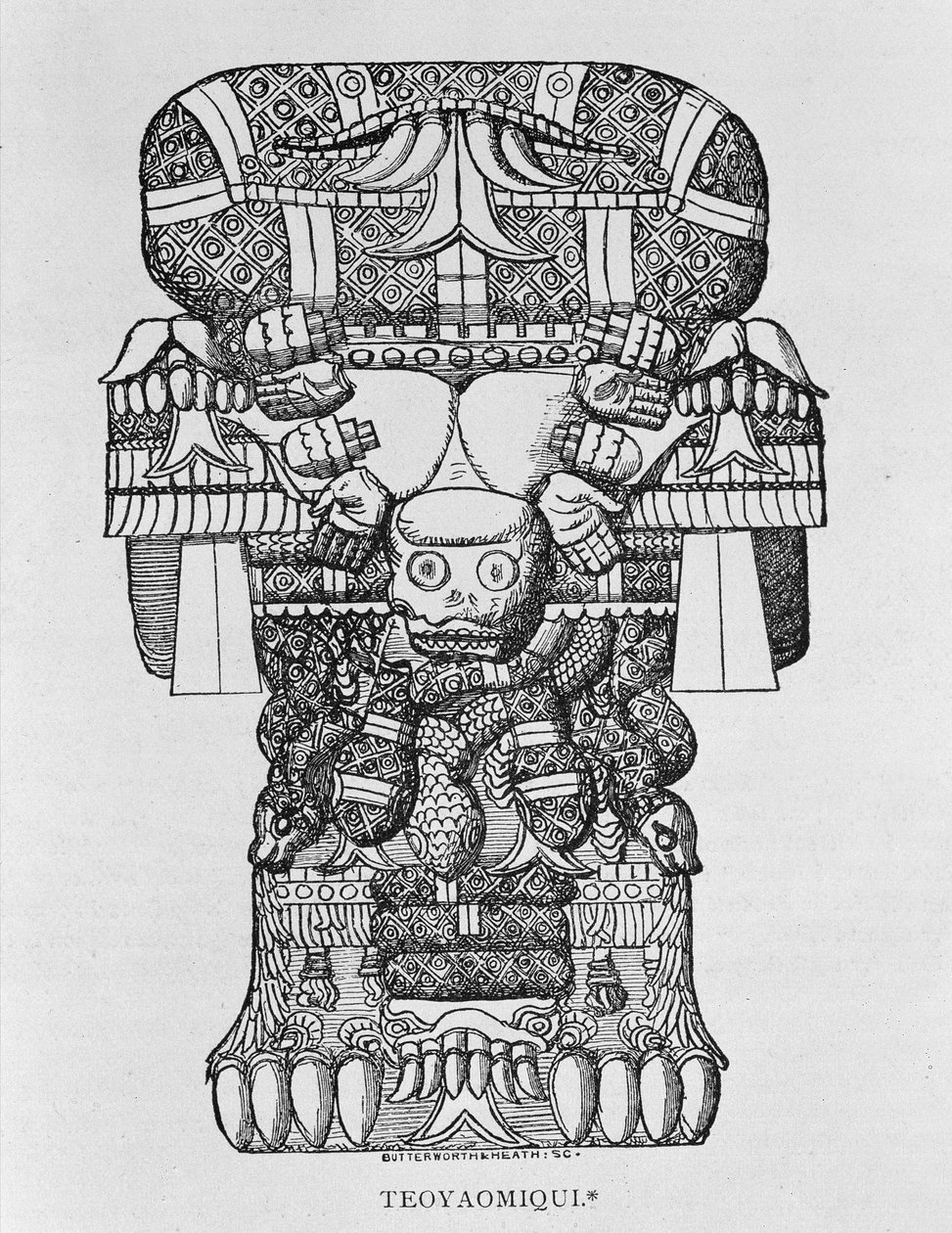 Coatlicue女神的雕塑，出自《美国叙事与批评史》，1889年出版（雕刻）。 作者 英语学校