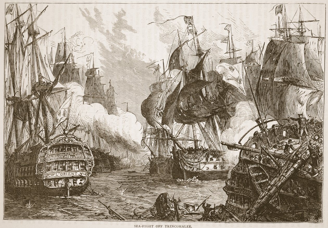 Sea-fight of Trincomalee，插图来自卡塞尔斯画报的印度历史由詹姆斯格兰特，酒吧。 1879年 作者 英语学校