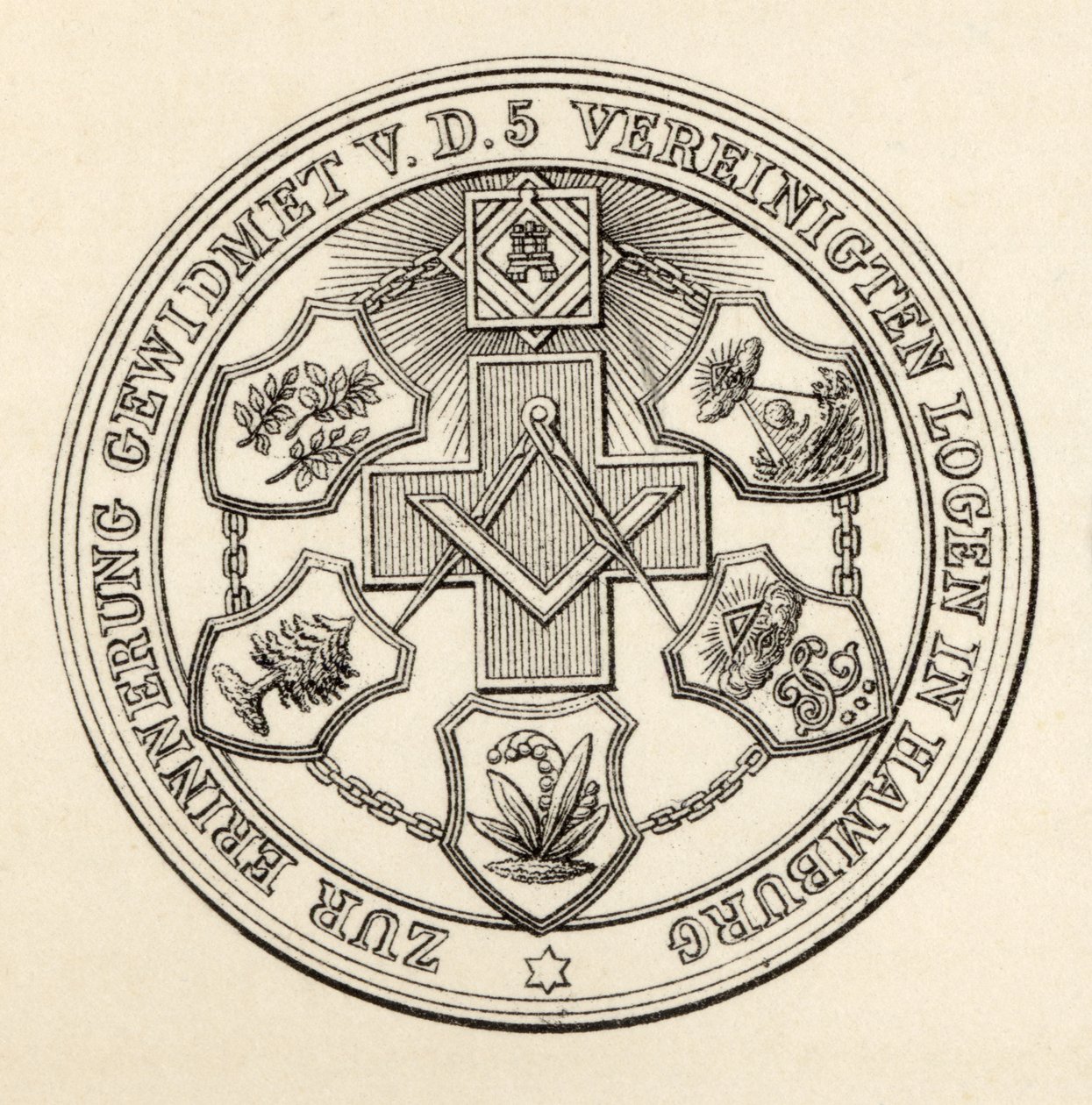 汉堡泥人的封印，来自“共济会的历史，第三卷”，由Thomas C. Jack，1883年伦敦出版 作者 英语学校