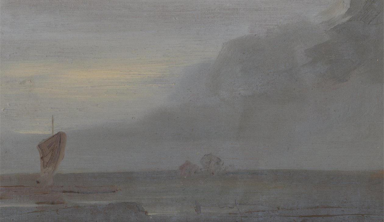 带船的Seapiece：晚上，之前归功于JMW Turner（1775-1851），也归功于Peter de Wint（1784-1849），1810-20（纸上油） 作者 英语学校