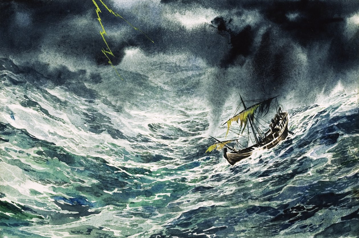 暴风雨中的船（纸上水粉画） 作者 英语学校