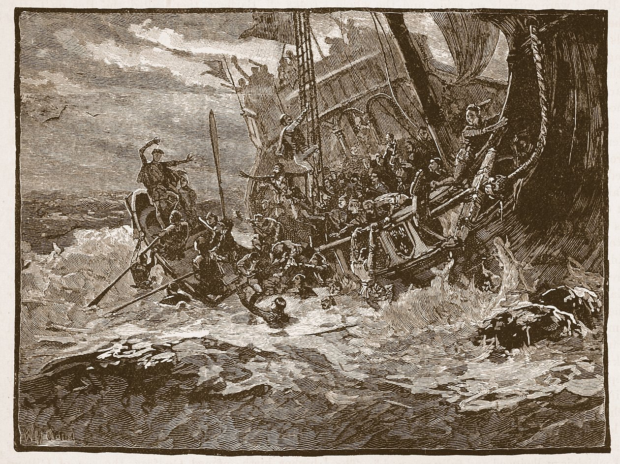 威廉王子的沉船，插图来自卡塞尔斯画报英国历史（棕褐色照片） 作者 英语学校