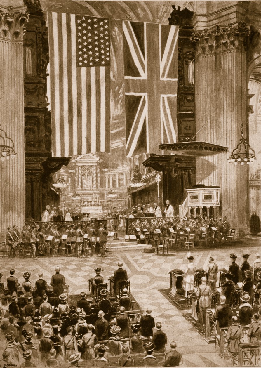 1917年4月20日，1914-19，在圣保罗大教堂唱美国国歌 作者 英语学校