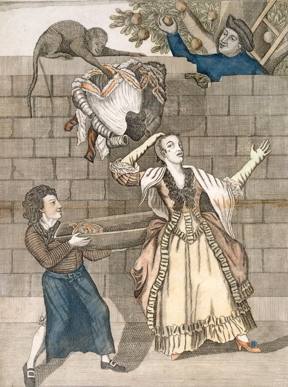 猴子或女士头的手轻轻卸下，由Grimm的原始绘画，为伦敦Carington Bowles酒吧打印。 1778 作者 英语学校
