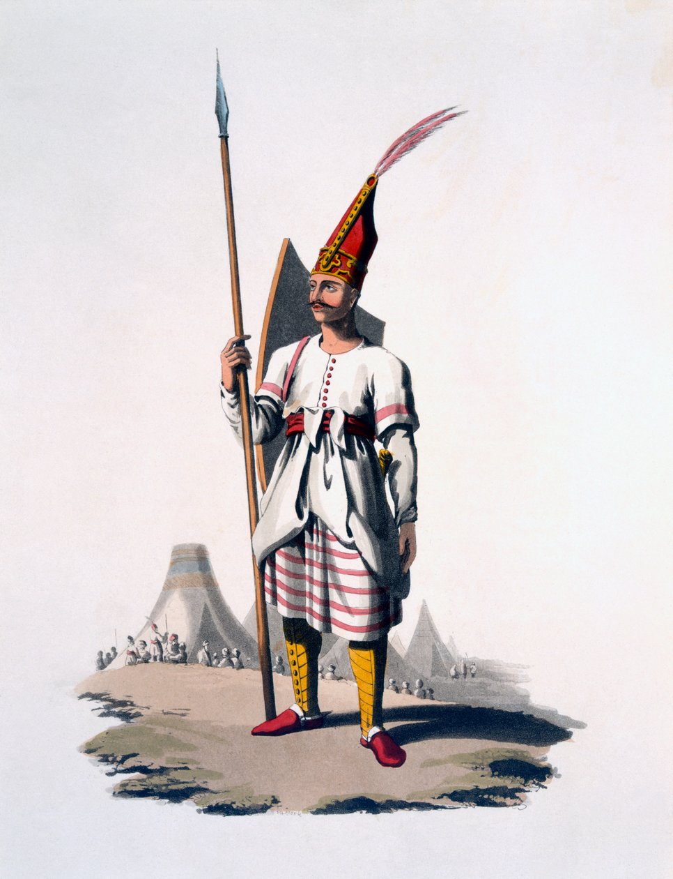 阿尔巴尼亚士兵，奥斯曼军队的步兵，1818年（彩色aquatint） 作者 英语学校