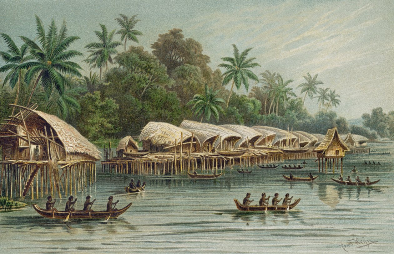 Sowek，新几内亚北海岸的一个桩村，来自人类历史，第1卷，由Friedrich Ratzel教授，1896年 作者 英语学校
