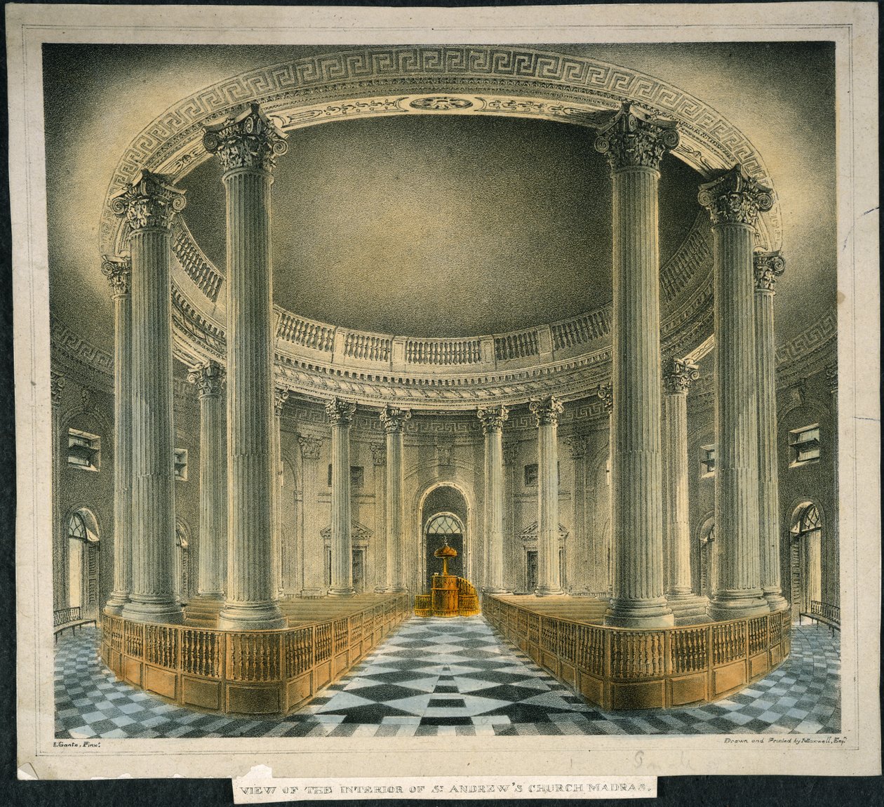 圣安德鲁教堂，马德拉斯，约 1825 年（彩色石版画） 作者 英语学校