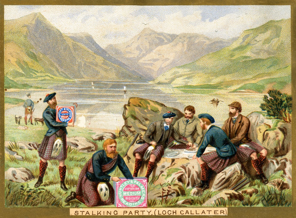 Stalking Party，Loch Callater，Huntley＆Palmers Biscuits促销卡，1890年（彩色平版印刷） 作者 英语学校