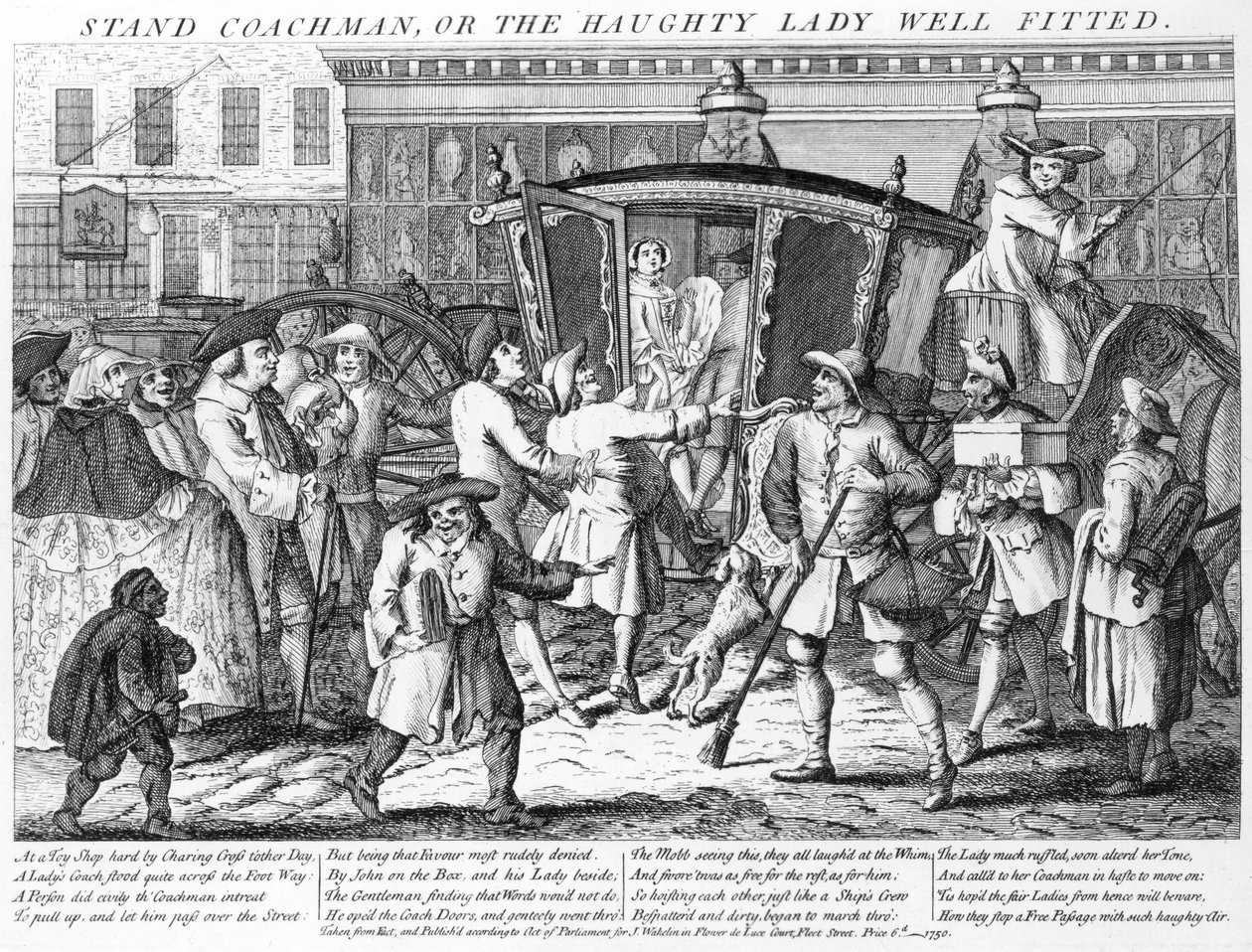 1750年由J. Wakelin出版的Stand Coachman或Haughty Lady Well Fitted 作者 英语学校