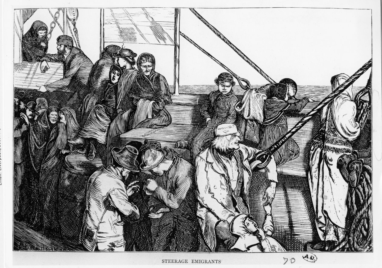从欧洲到新世界的客船甲板上的驾驶员移民，1870年 作者 英语学校