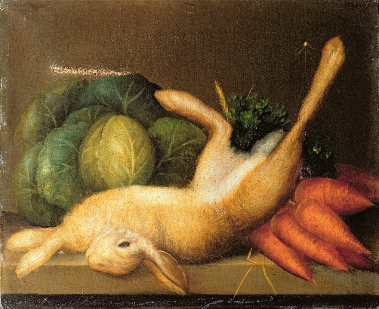 野兔的静物，c.1840 作者 英语学校