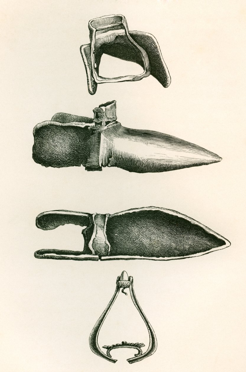 马镫和袜套，摘自《英国军队》：其起源、发展和装备》，1868 年出版。 作者 英语学校