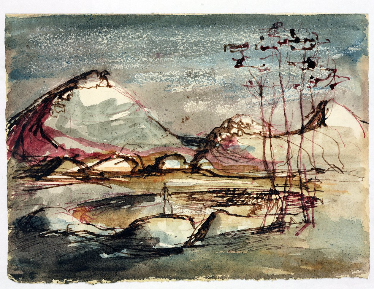 研究景观，1957年（墨水和纸上的wc） 作者 英语学校