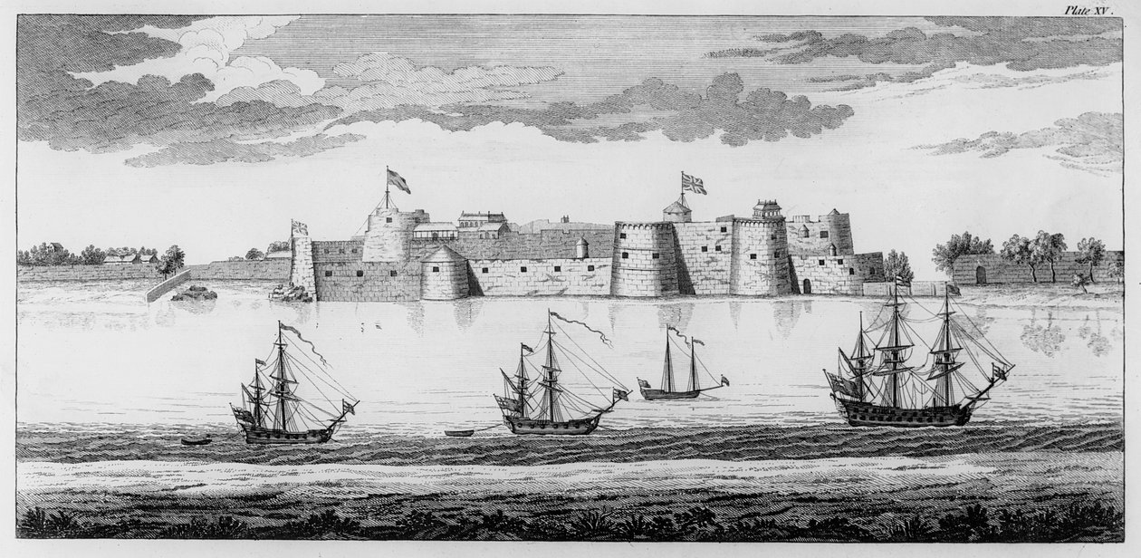 印度古吉拉特邦苏拉特堡，约1770年（雕刻）。 作者 英语学校