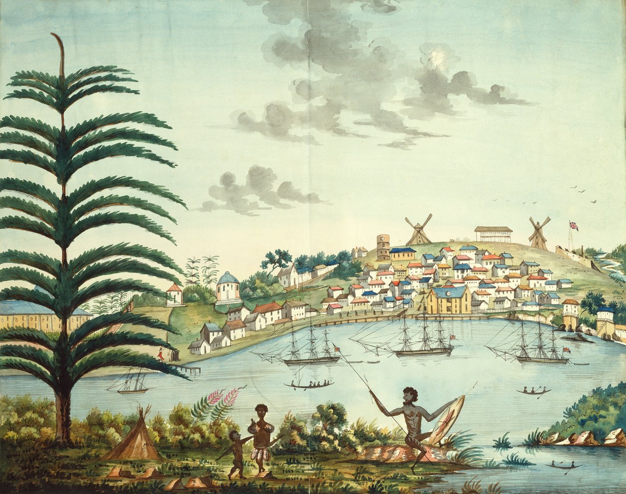 悉尼海湾和城镇，约 1806 年（水彩画） 作者 英语学校