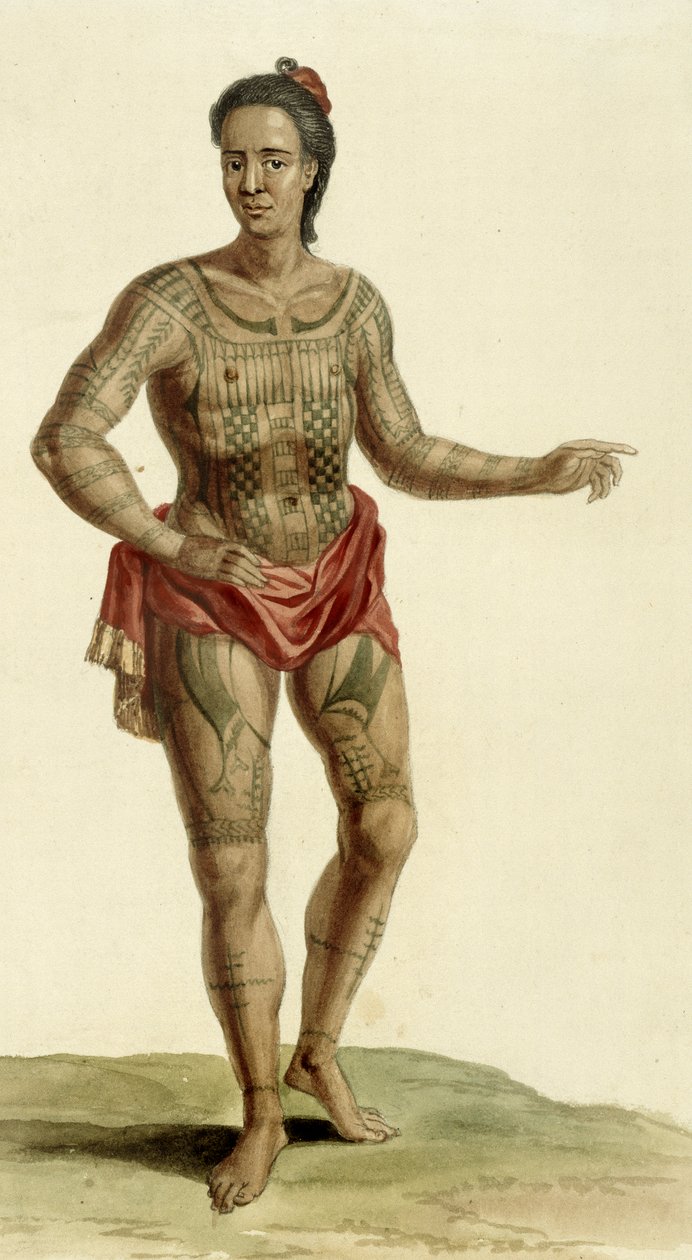 纹身的夏威夷战士，1824年 作者 英语学校