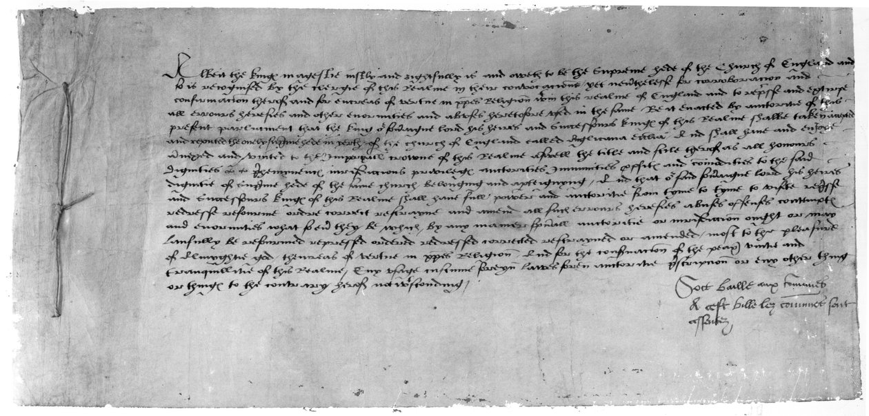 最高法案承认亨利八世为英格兰教会的领袖，1534年（纸上墨水） 作者 英语学校