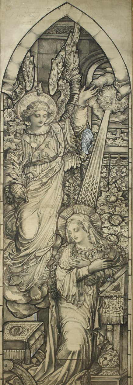 The Annunciation，Butler＆Bayne的报喜，车间，c.1900（黑色蜡笔＆白色加强） 作者 英语学校