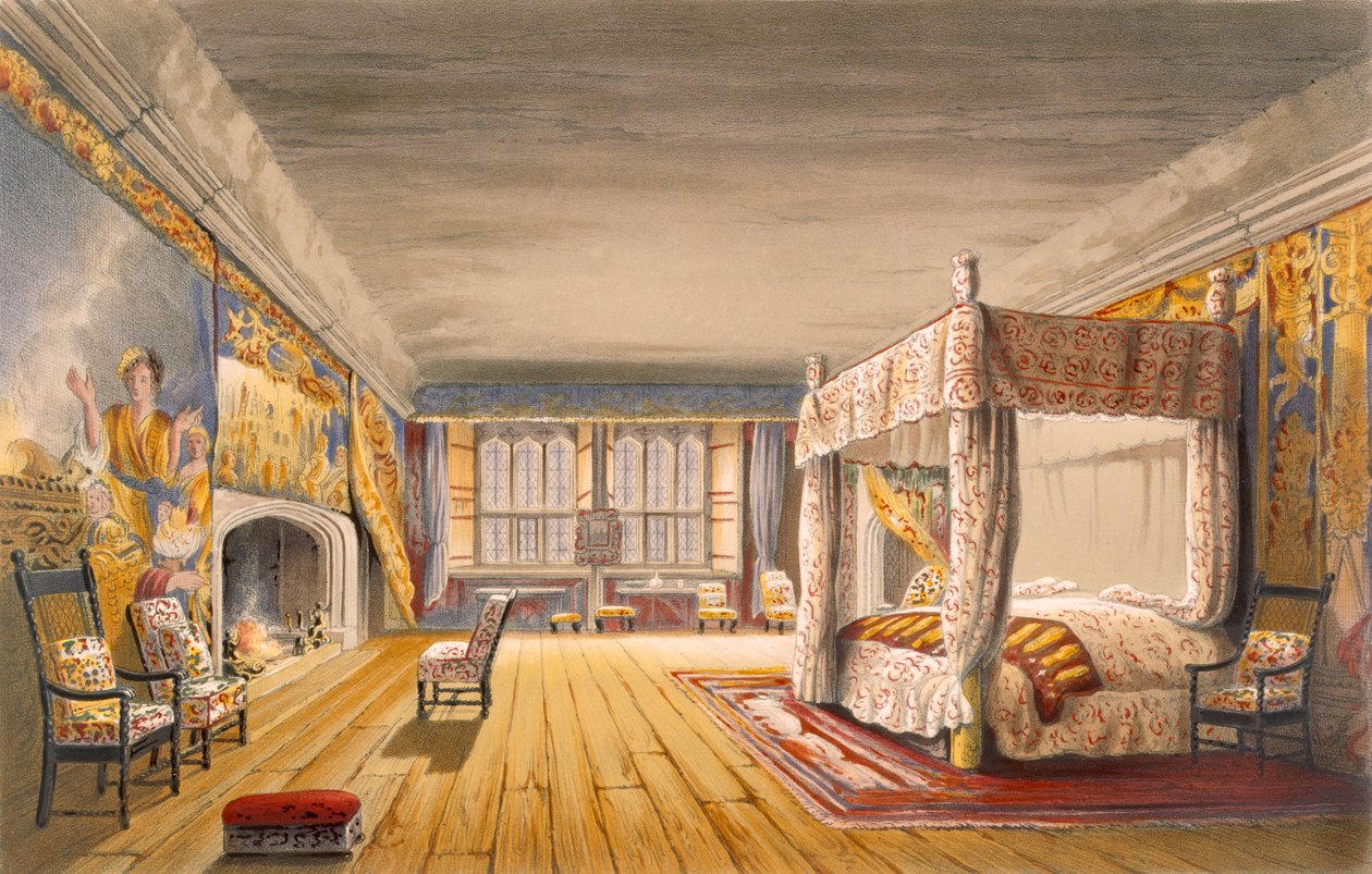 最佳卧室，Cotehele House，1830-40 作者 英语学校