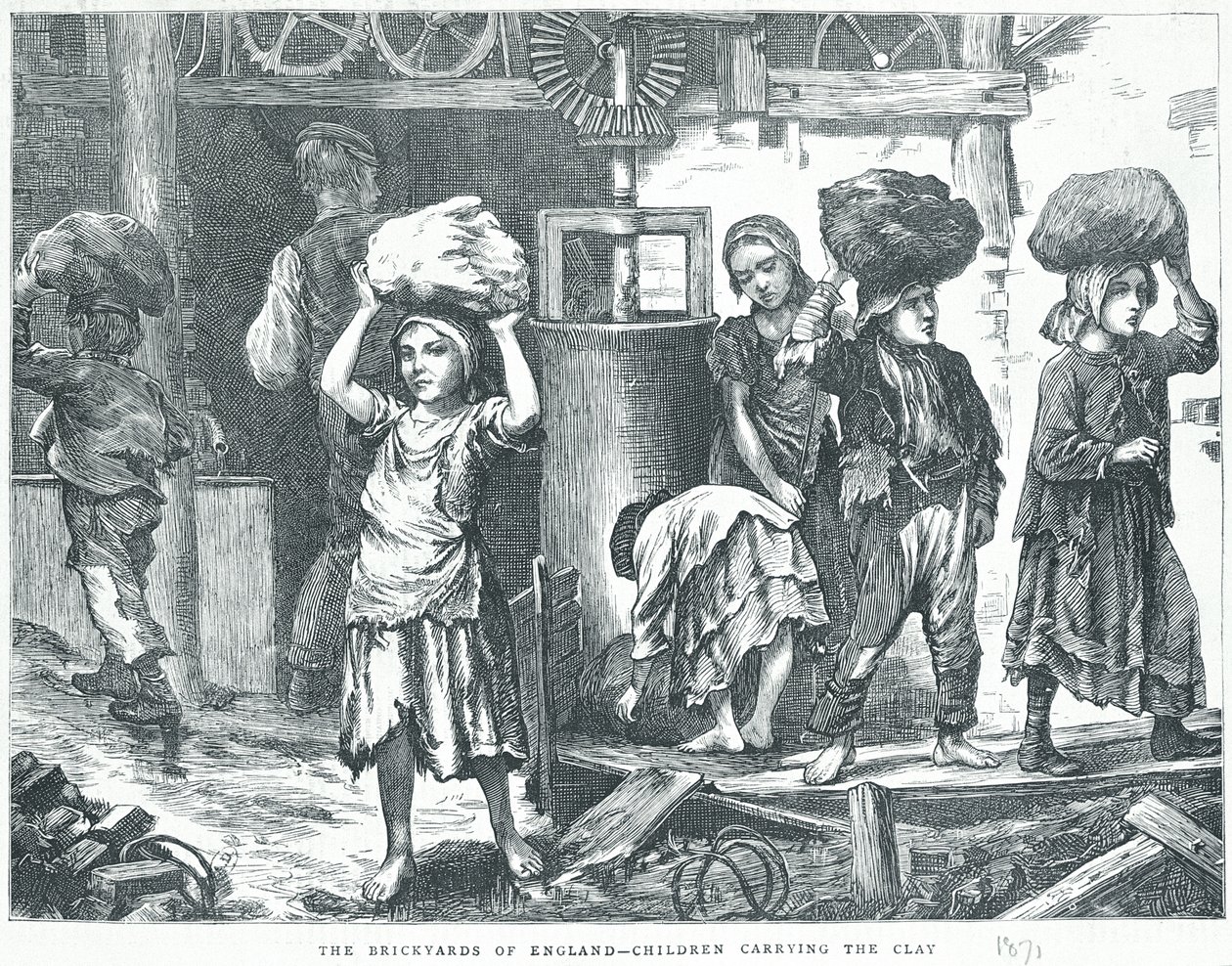 1871年，英格兰的砖厂，携带粘土的儿童 作者 英语学校