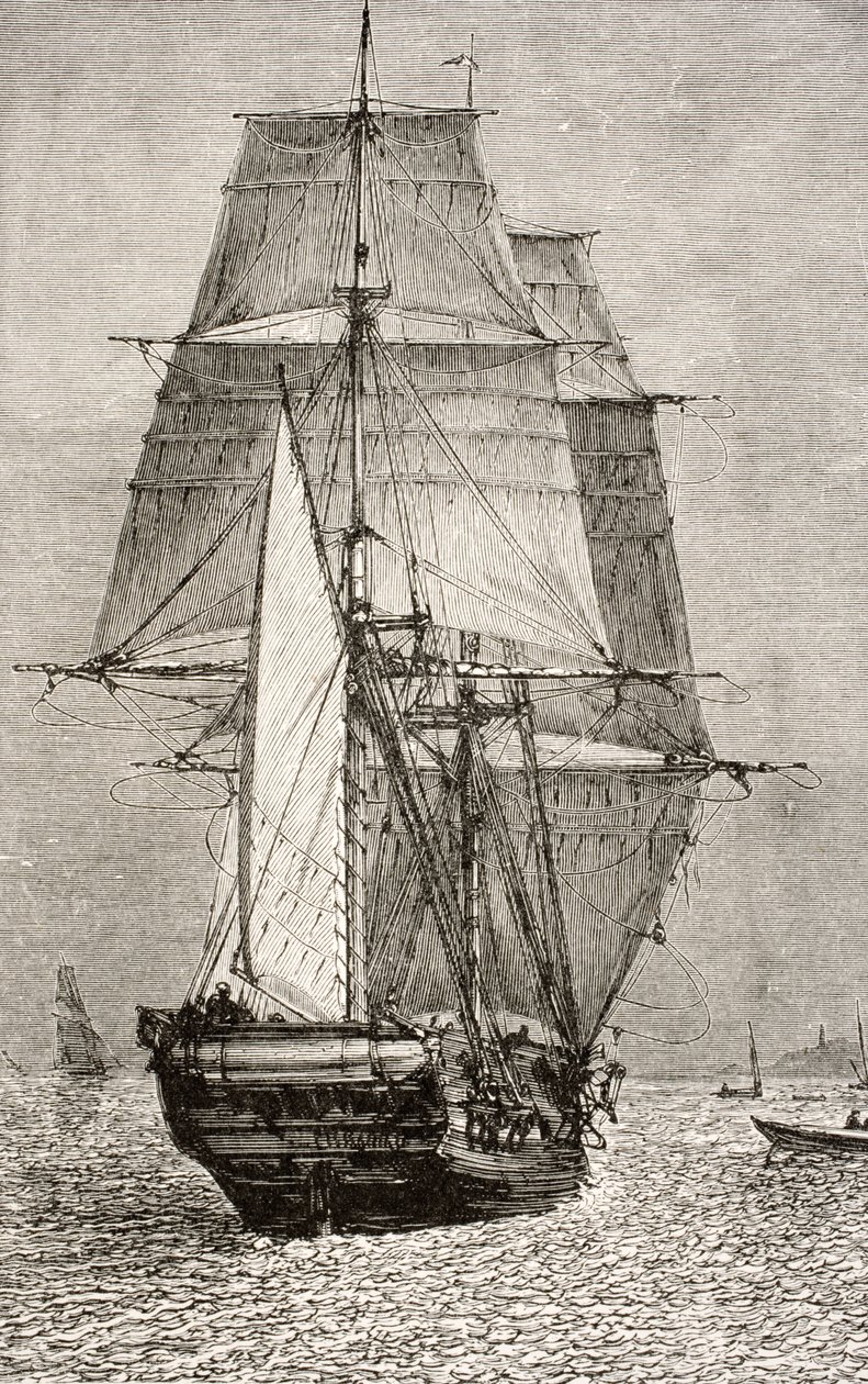 Brig HMS Beagle，来自查尔斯·达尔文的“Journal of Researches”（1809-92），由Nelson and Sons出版，1890年 作者 英语学校