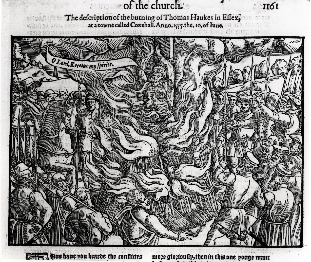 1555年6月10日托马斯·豪克斯的烧毁，来自John Foxe的“使徒行传和纪念碑”（1516-87）1563 作者 英语学校