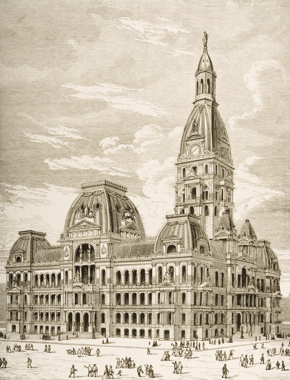 芝加哥市政厅，1870年，来自1876年由宗教信仰协会出版的“美国图片” 作者 英语学校