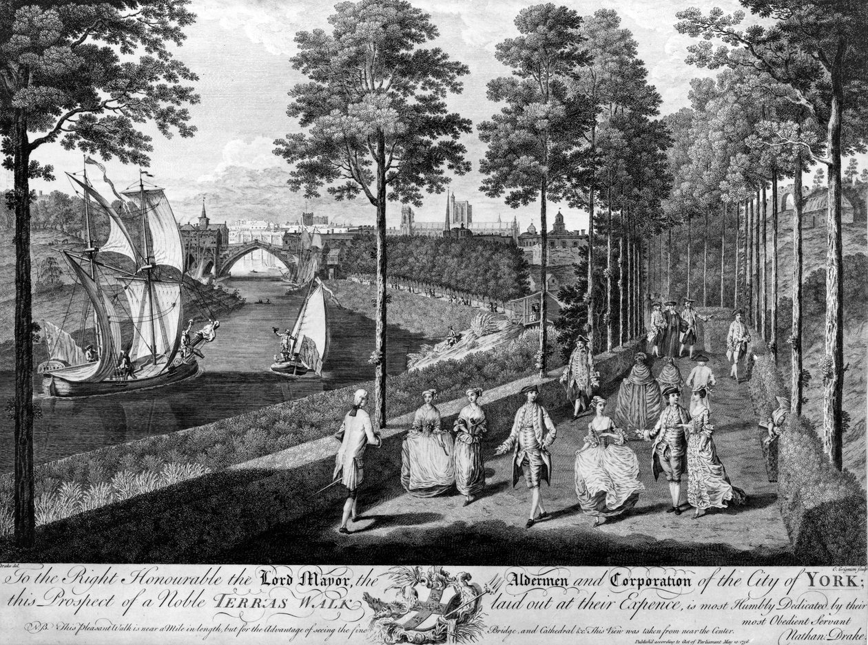 约克市，Noble Terrace Walk，1756年由Charles Grignon制作的印刷品 作者 英语学校