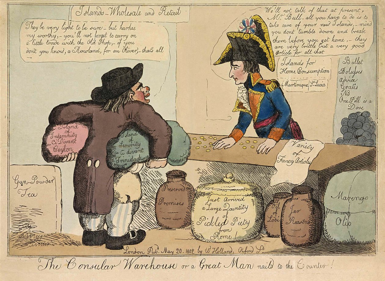 领事仓库或一个伟人钉在柜台上，酒吧。 1802（手工彩色雕刻） 作者 英语学校