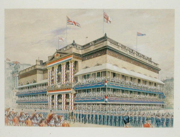 国王乔治五世（1856-1936）的加冕游行 1910年（纸上水彩）。 作者 英语学校