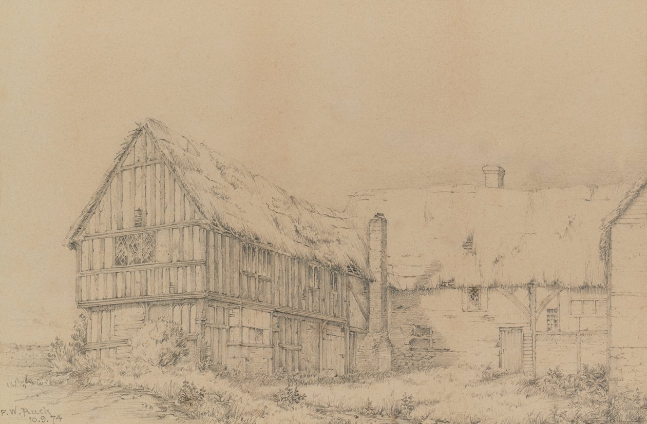 梅德斯通附近东法利的宫廷小屋，约 1874 年（铅笔） 作者 英语学校