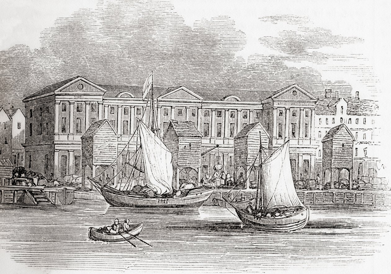 英国伦敦海关大楼，大火前的样子，来自旧英格兰：图画博物馆，酒吧。 1847年 作者 英语学校