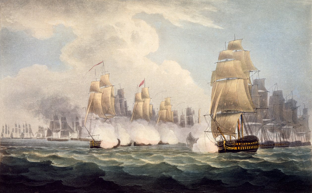 1804年2月15日，来自英国海军年表的Commodore Dances Squadron在法国统治下的失败，来自J. Ralfe 作者 英语学校