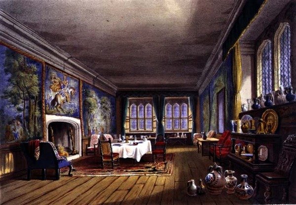 科泰尔住宅的餐厅，约1830-40年（彩色平版印刷）。 作者 英语学校