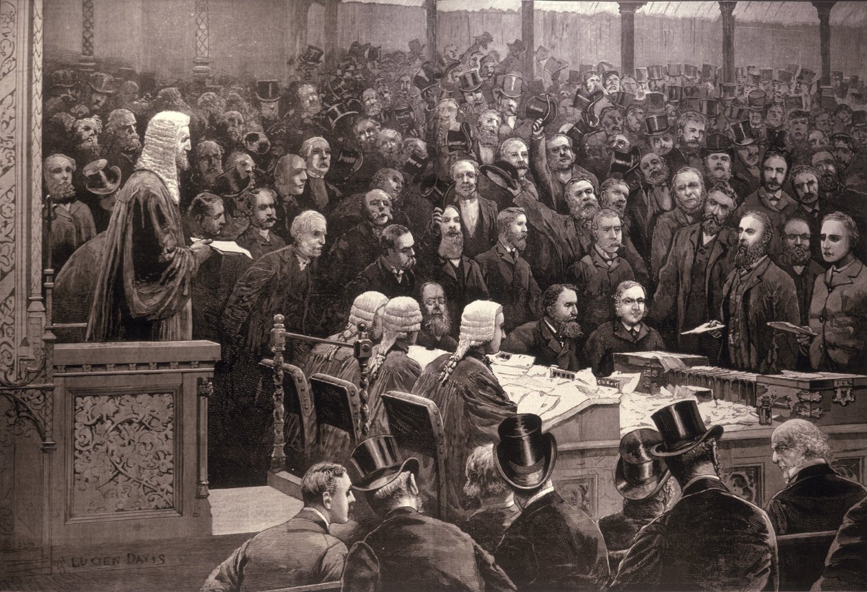 下议院关于爱尔兰自治问题的部门，&39;Ayes; 311，Noes; 341&39;，来自&39;The Illustrated London News&39;，1886年12月6日 作者 英语学校