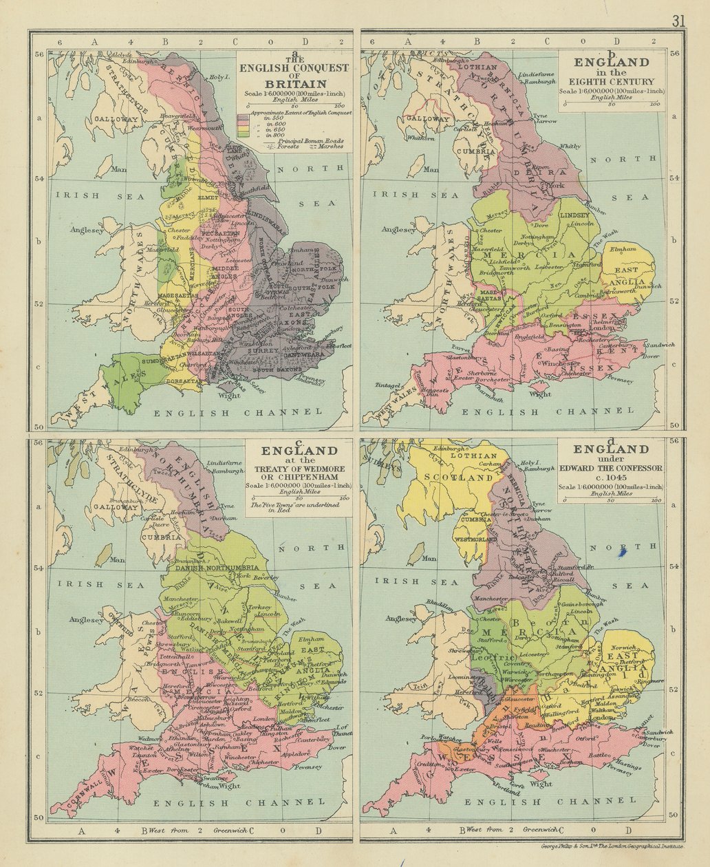 英国征服不列颠。八世纪的英格兰韦德莫尔或奇彭纳姆条约》中的英格兰（彩色石版画） 作者 英语学校