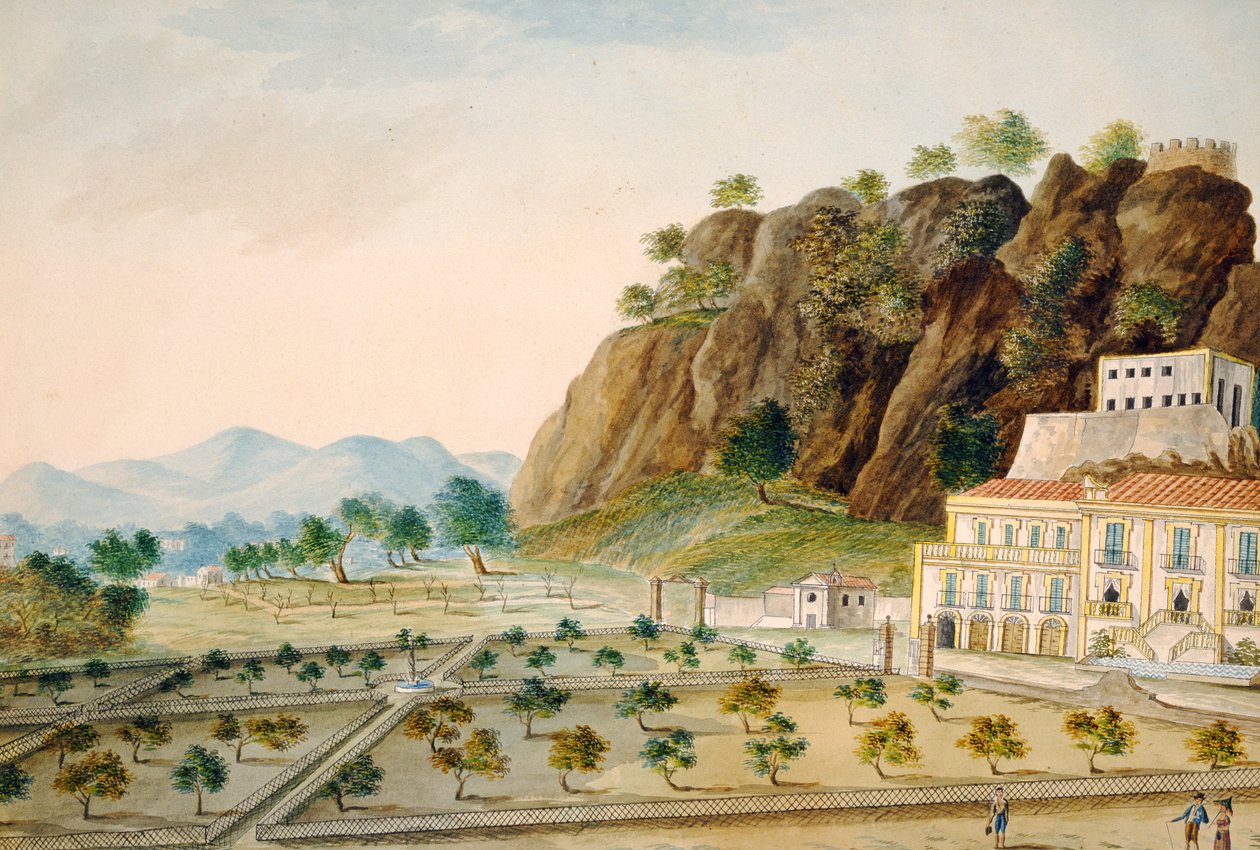 位于巴勒莫的La Favorita或Palazzo Cinese的正式花园，为King Fernando IV设计，于1815年（纸上写着） 作者 英语学校