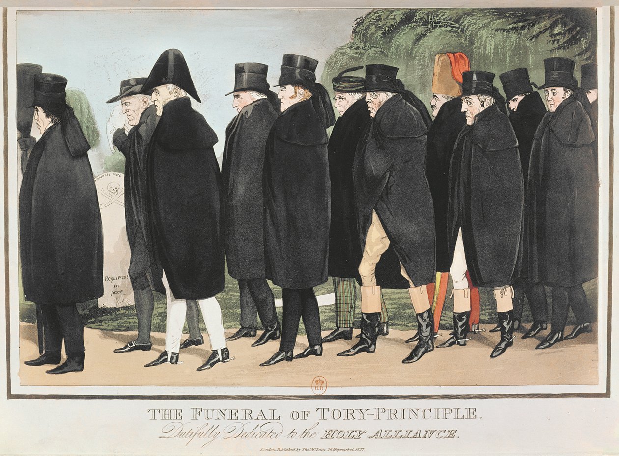 保守党原则的葬礼，c。 1827年4月（彩色雕刻） 作者 英语学校