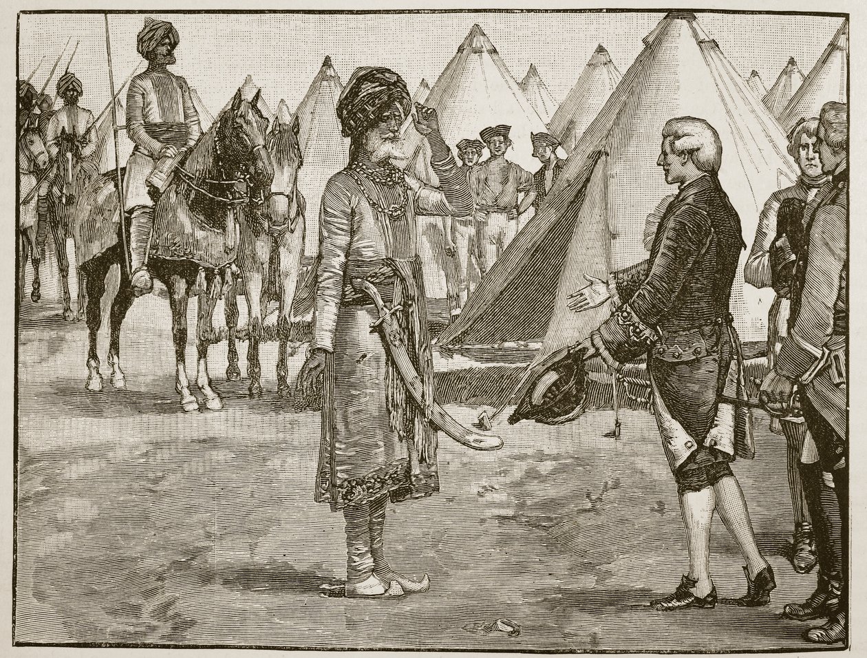 1765年，大莫卧儿进入英国营地，插图来自卡塞尔斯画报英国历史（棕褐色照片） 作者 英语学校