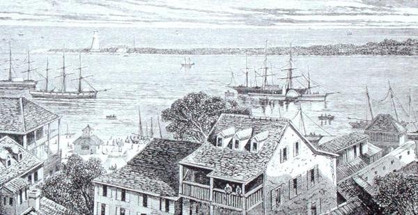 拿骚港，出自托马斯-米尔纳牧师的《地理画廊》，约1880年出版（雕刻）。 作者 英语学校