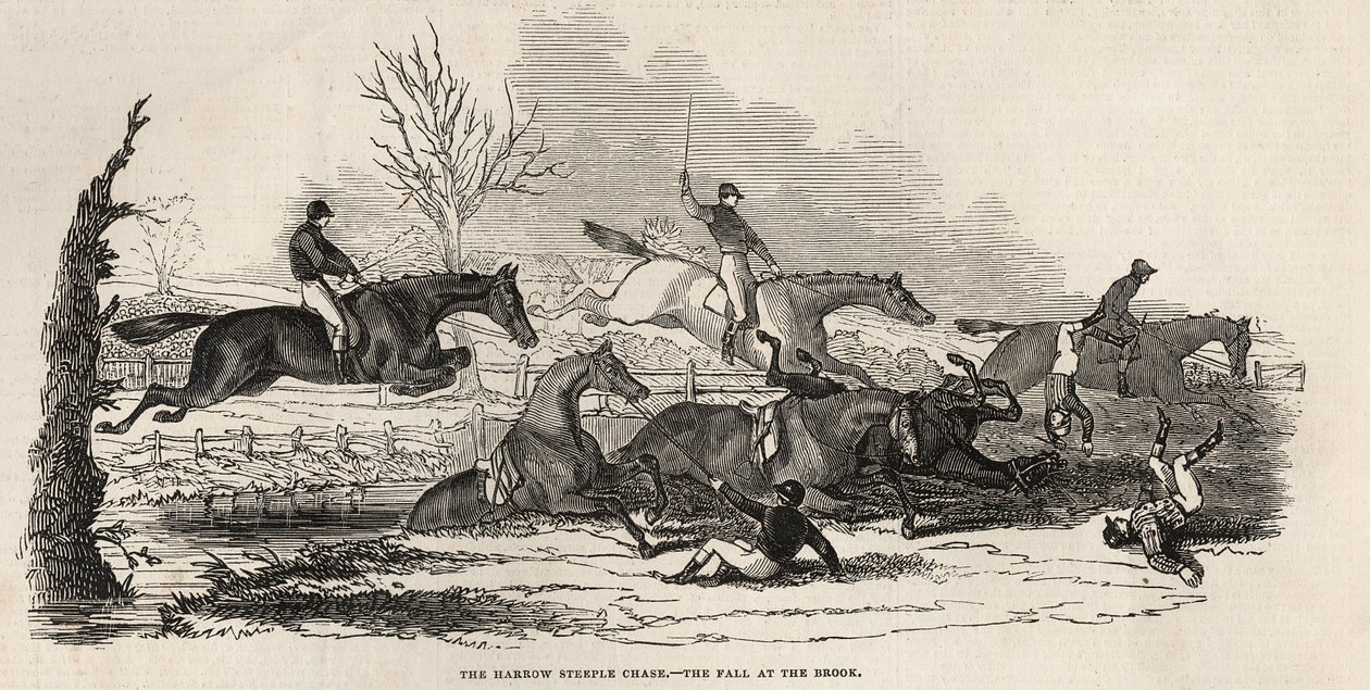 Harrow Steeple Chase：The Brook at the Brook，来自“The Illustrated London News”，1845年4月26日 作者 英语学校