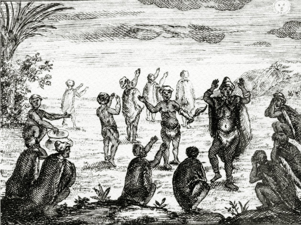 霍屯督崇拜月亮，来自Peter Kolb的“现状好望角”，插图于1731年出版 作者 英语学校