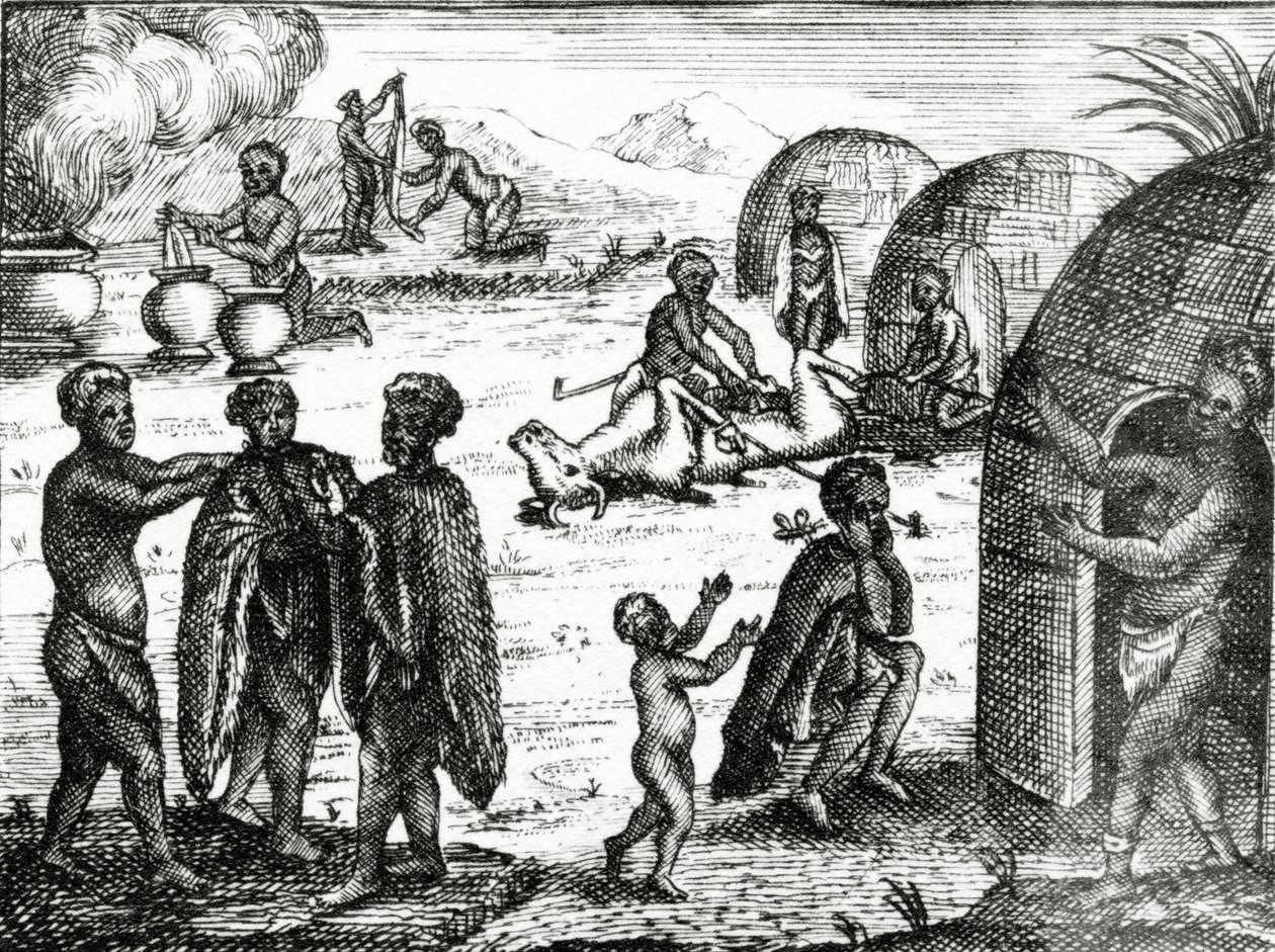 霍屯督人崇拜某种昆虫，来自Peter Kolb的“现状好望角”，1731年出版 作者 英语学校