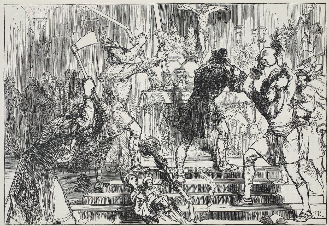 Iconoclasts摧毁了罗马天主教堂的图像和祭坛装饰，插图来自James Aitken Wylie（1808-1890），酒吧的新教历史。 1878年 作者 英语学校