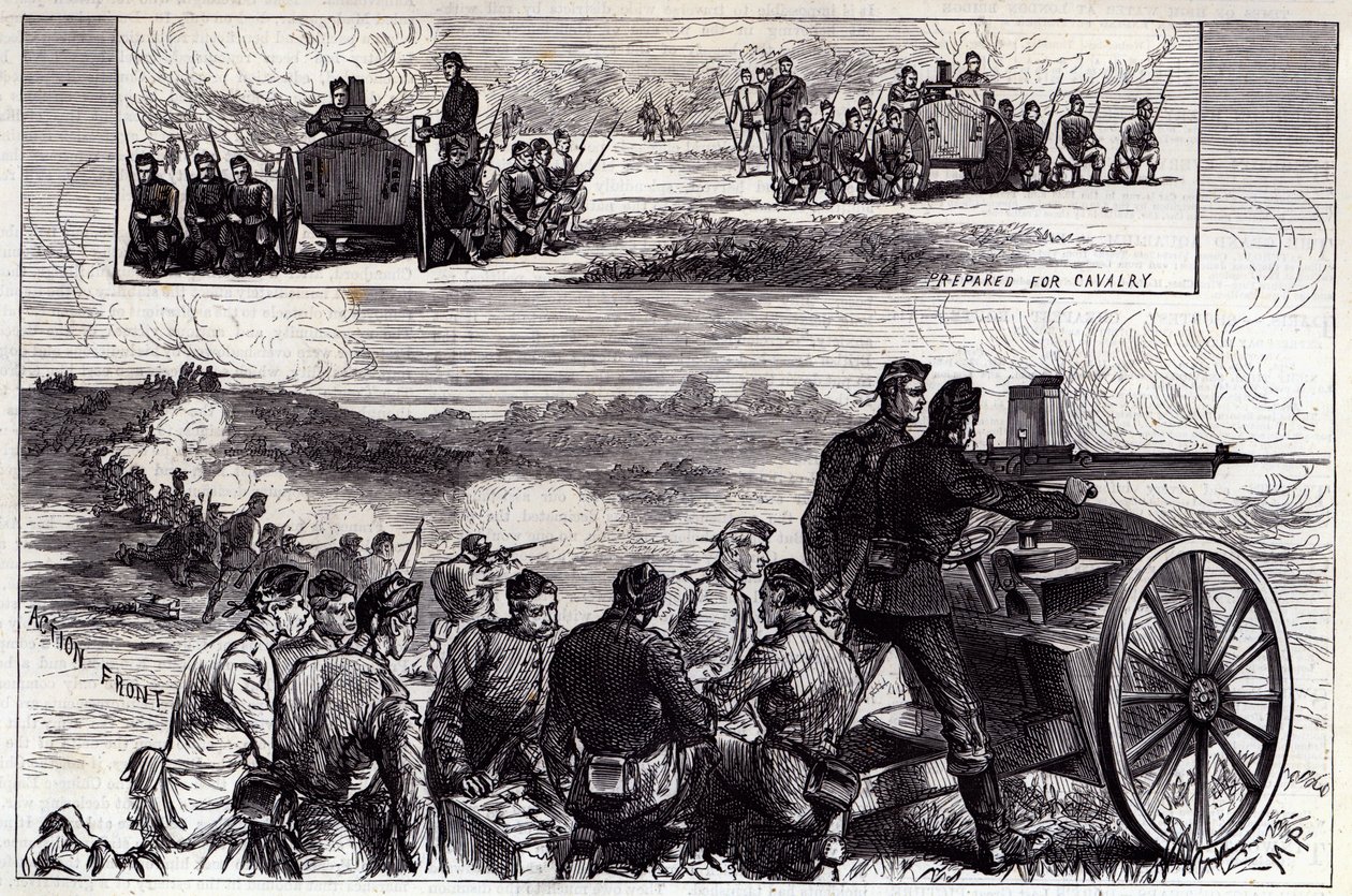 奥斯特肖特的Nordenfeldt枪，来自插图伦敦新闻，1885年9月 作者 英语学校