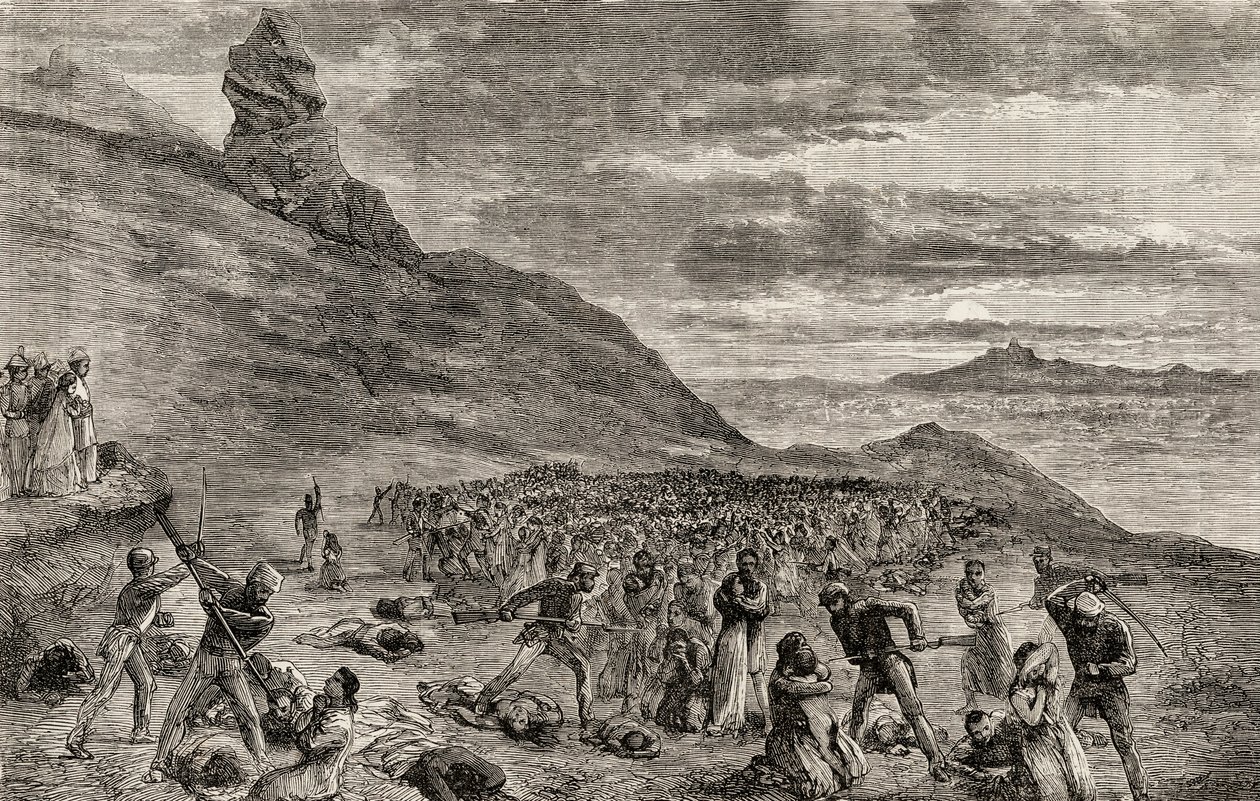 1849年马达加斯加岛基督徒的迫害和屠杀，1865年（木版画） 作者 英语学校